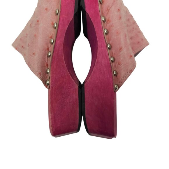 Claudia Ciuti Studded Clogs Mule Women US 6 EU 36 Pink Textured Ostrich Leather - Picture 14 of 16